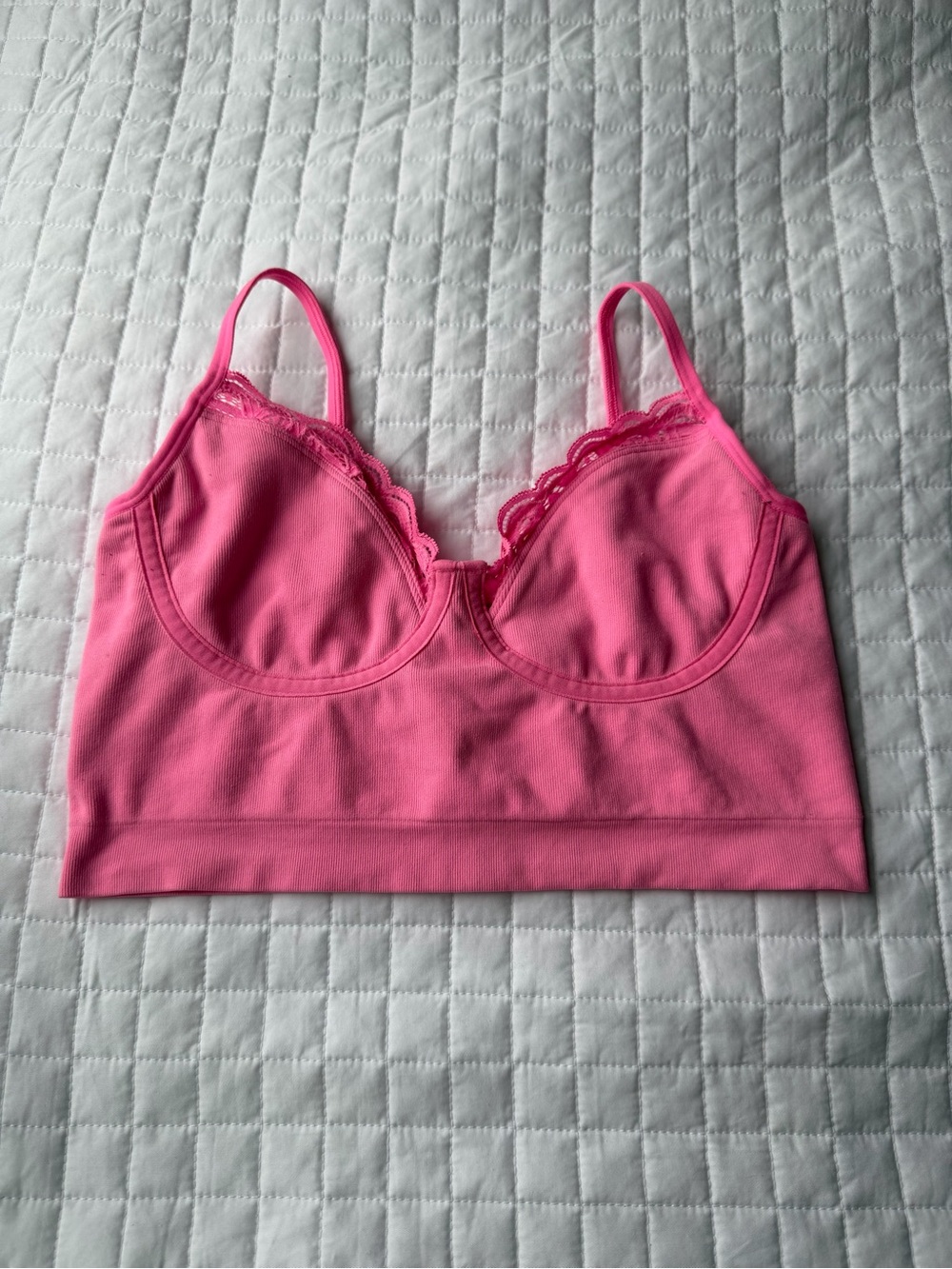 aerie Pink Lace-Trim Crop Bralette